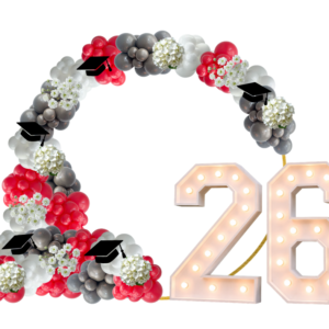The Signature Grad Ring: Circle Arch, Balloon Garlands and '26' Marquee Lights