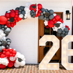 The Signature Grad Ring: Circle Arch, Balloon Garlands and '26' Marquee Lights
